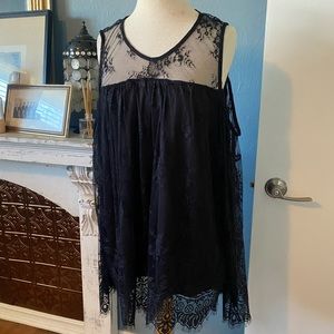 Black lace bell sleeve blouse